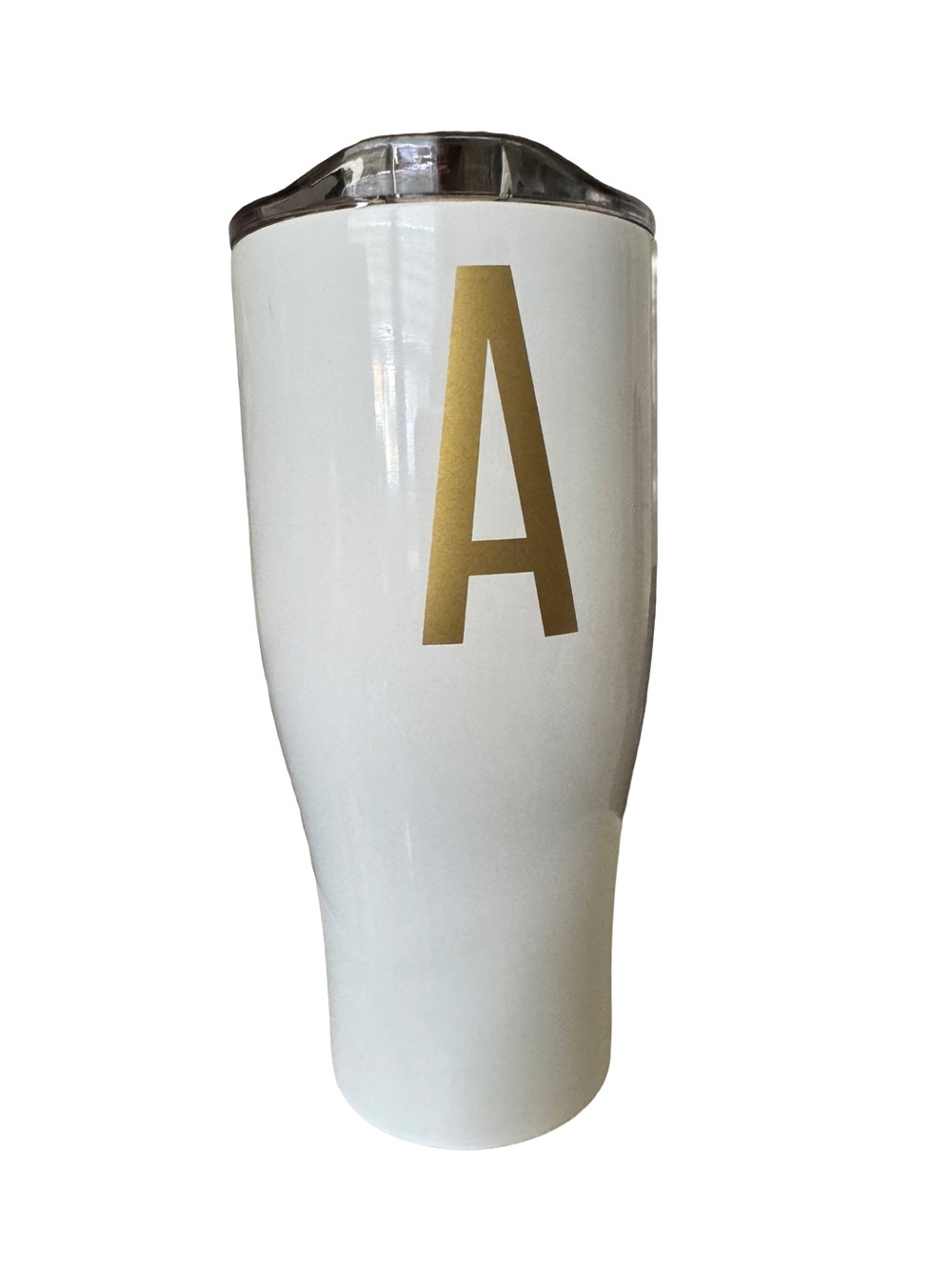 White Gold Monogram "A" Stainless Steel Tumbler with Lid
